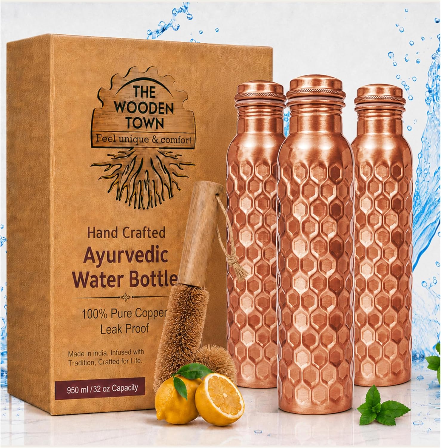 Ayurvedic & Herbal Wellness Kits - 32oz Copper Water Bottle Set of